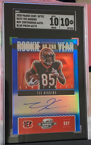 Tee Higgins 2020 Contenders Optic Rookie of the Year Auto Blue #/75 SGC 10