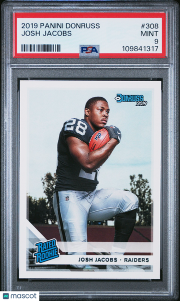 2019 Panini Donruss Josh Jacobs #308 RC PSA 9 Oakland Raiders