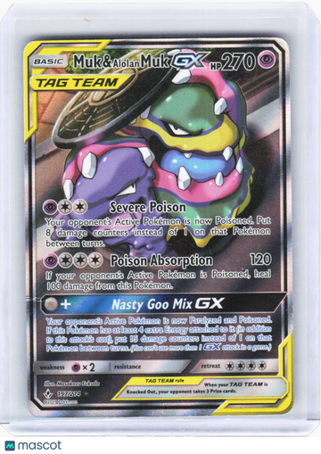 Unbroken Bonds Muk & Alolan Muk GX (Full Art) Foil Ultra Rare (Damaged) #197/214