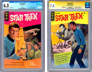 STAR TREK #1-2 CGC 6.5 & CGC-SS 7.5 SIGNED KIRK/WILLIAM SHATNER GOLD KEY 1967-68
