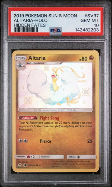2019 Pokemon Sun and Moon Hidden Fates Holo Altaria #SV37 PSA 10