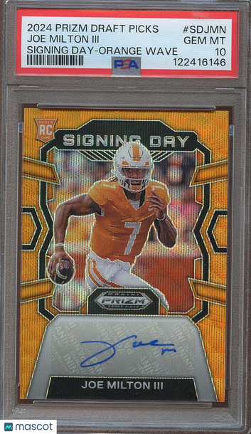 2024 Panini Prizm Draft Picks Signing Day Joe Milton #SDJMN Orange Wave Rookie PSA 10 Panini Authentic