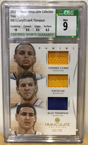 2012 panini immaculate collection Trios #56 curry Thompson Lee jersey patch csg9