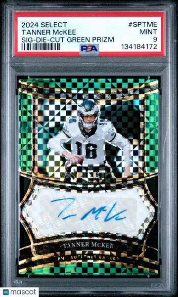 2024 Panini Select Signatures Tanner Mckee #SPTME Die Cut Green Prizm /5 PSA 9