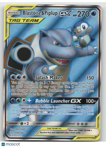 2019 Cosmic Eclipse Blastoise & Piplup GX Holo Ultra Rare FA #214/236
