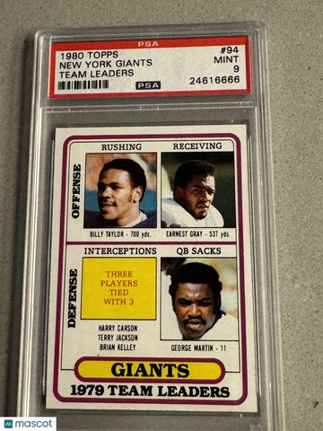 1980 Topps New York Giants #94 Team Leaders PSA 9