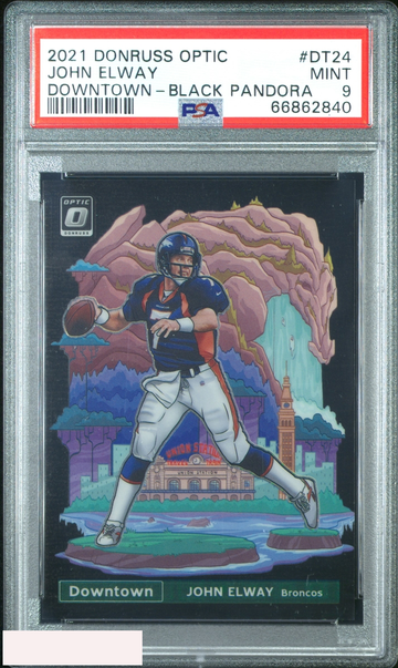 2021 PANINI DONRUSS OPTIC DOWNTOWN JOHN ELWAY #DT24 BLACK PANDORA 11 OF 25 PSA 9