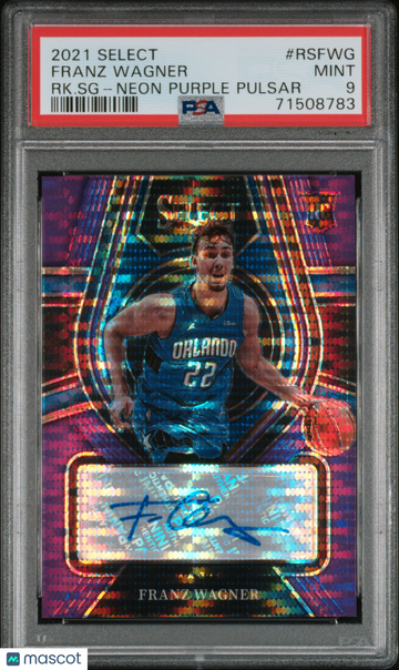 2021 Panini Select Rookie Signatures Franz Wagner #RSFWG RK. SG Neon Purple Pulsar PSA 9