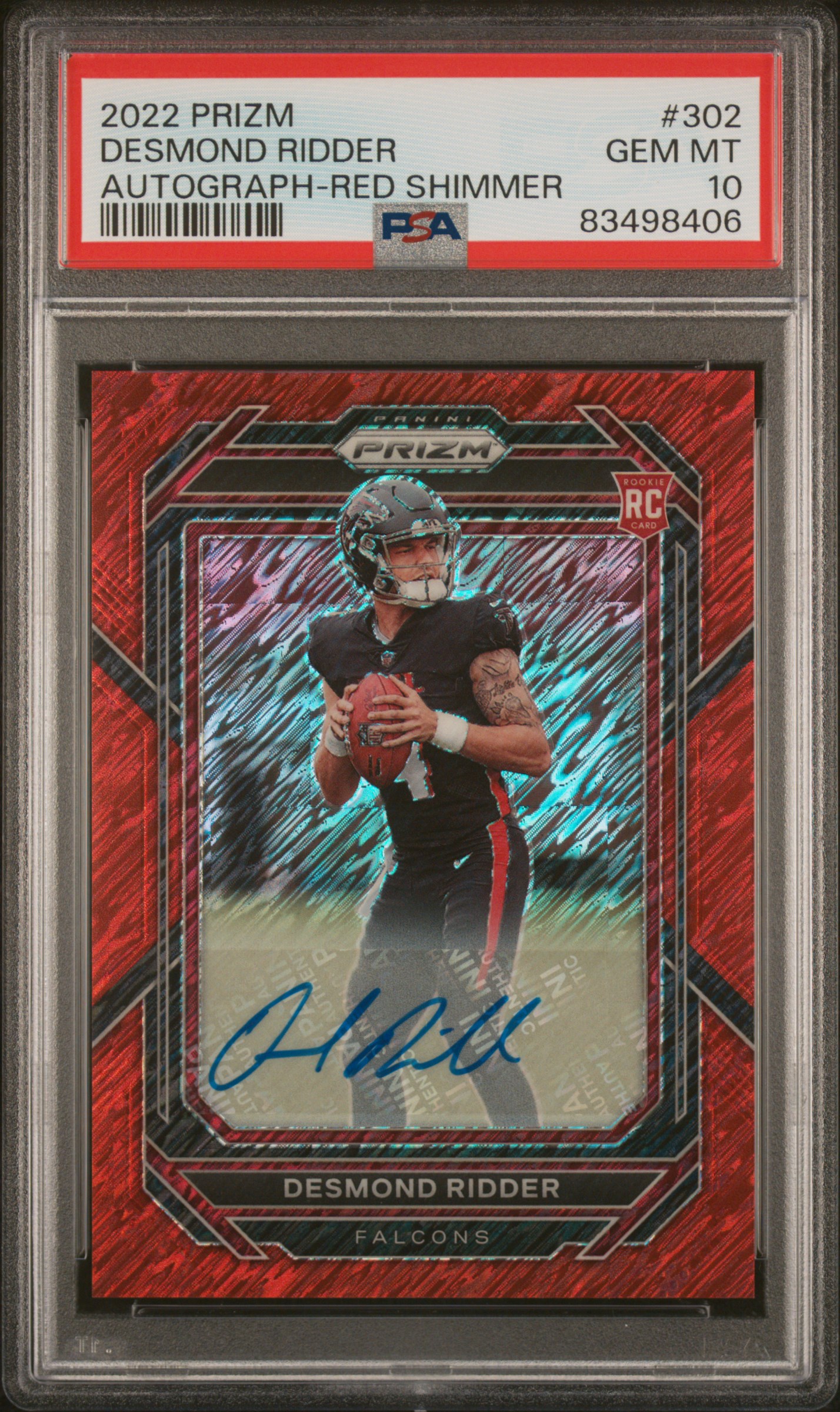 2022 Panini Prizm Desmond Ridder #302 PSA 10 Rookie Red Shimmer #/35 Auto
