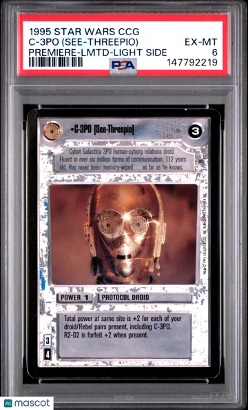 1995 Decipher Star Wars CCG Premiere C-3po (See-Threepio) Premiere-Lmtd-Light Side PSA 6