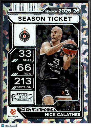 Nick Calathes 2026 Panini Contenders EuroLeague Basketball Season Ticket /25 Partizan Mozzart Bet Belgrade