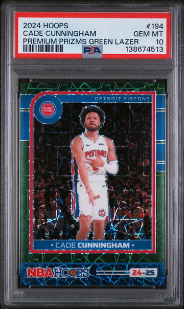 2024 Panini NBA Hoops Premium Prizms Green Lazer Cade Cunningham #194 /25 PSA 10