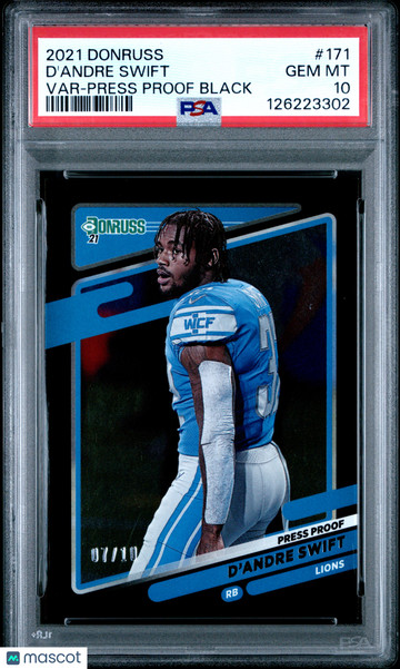 2021 Panini Donruss D'andre Swift #171 Var Press Proof Black /10 PSA 10