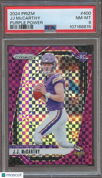 2024 Panini Prizm J.J. McCarthy #400 Purple Power Prizm Parallel/Variety Rookie Base Set PSA 8