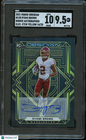 2021 Panini Obsidian Dyami Brown #128 Rookie Autograph Electric Etch Yellow 25 SGC 9.5 Panini Authentic Auto 10