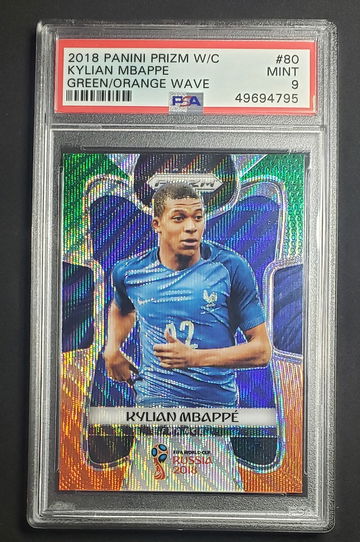2018 Prizm World Cup Green/Orange Wave Refractor Kylian Mbappe PSA 9 RARE Color Variation