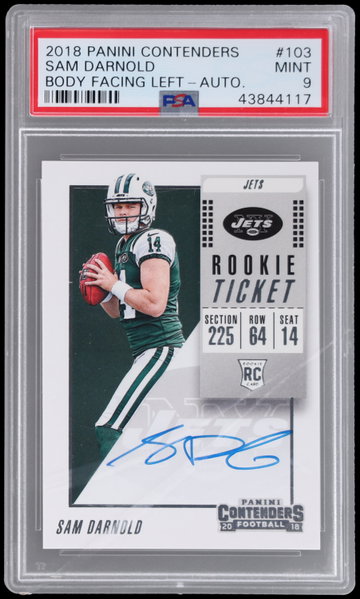 2018 Panini Contenders Sam Darnold Facing Left Rookie Ticket Autograph PSA 9 RC