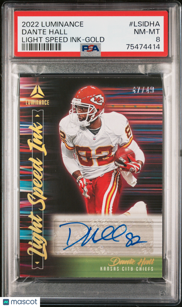 2022 Panini Luminance Light Speed Ink Dante Hall #LSIDHA Gold PSA 8