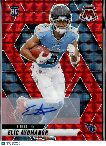 Elic Ayomanor 2025 Panini Mosaic RC Auto Red /199 Tennessee Titans