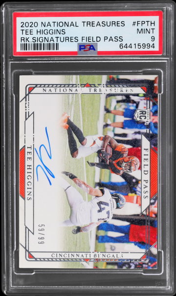 2020 National Treasures Tee Higgins Field Pass Rookie Signature PSA 9 RC