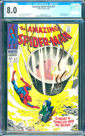 Amazing Spider-Man #61 (1968) CGC 8.0 -- O/w to white; 1st Gwen Stacy cover