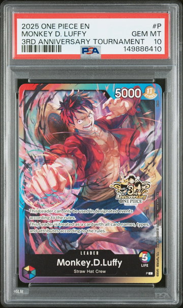 2025 One Piece Tournament Promo 3rd Anniversary Tournament Monkey D. Luffy #P PSA 10