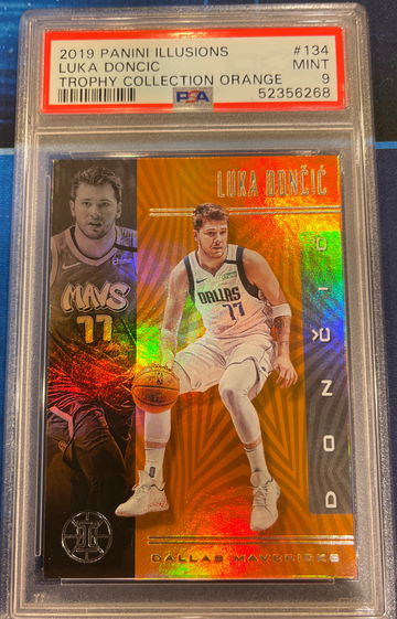 2019 Illusions Basketball Luka Doncic #134 Trophy Collection Orange PSA 9
