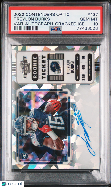 2022 Panini Contenders Optic Treylon Burks #137 Var Autograph Cracked Ice JERSEY MATCH 16/22 PSA 10