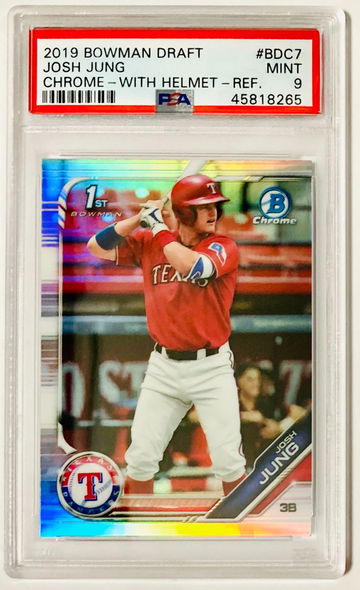Josh Jung 2019 Bowman Draft Chrome Refractor Rookie Card RC #BDC7 PSA 9 MINT Texas Rangers Top Prospect