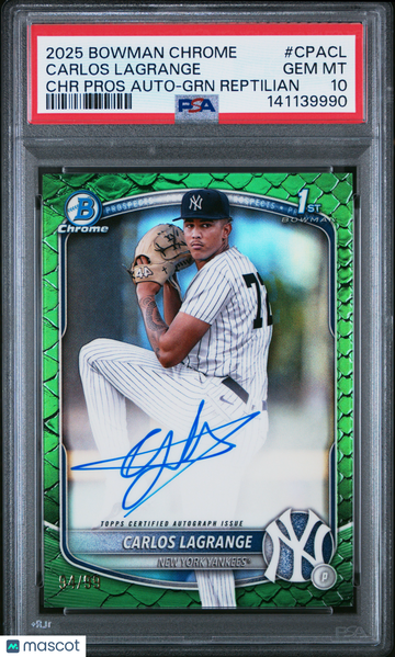 2025 Bowman Chrome Prospect Autographs Carlos Lagrange #CPACL GRN Reptilian /99 PSA 10