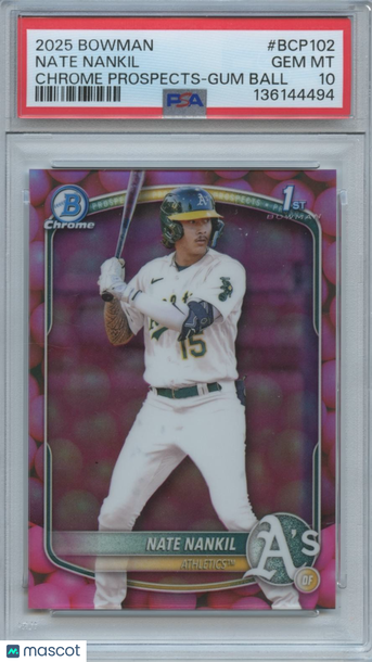 2025 Bowman Chrome Prospects Nate Nankil #BCP102 Gum Ball Rookie PSA 10