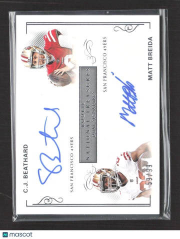 2018 Panini National Treasures Rookie Dual Signatures C.J. Beathard Matt Breida #RDS-SF /99 Dual Signatures