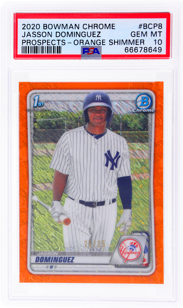 2020 Bowman Chrome Orange Shimmer Jasson Dominguez #BCP8 /25 PSA 10