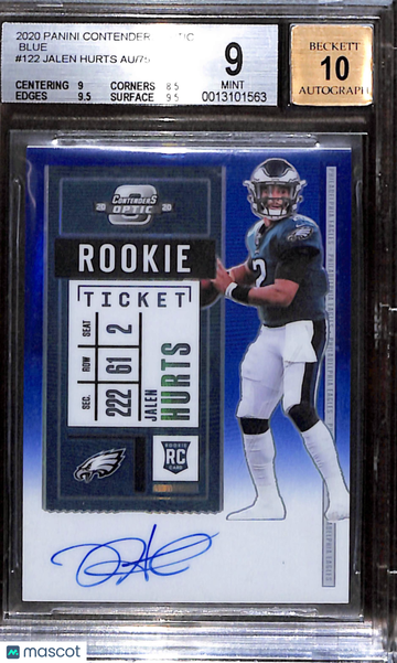 2020 Panini Contenders Optic Blue Jalen Hurts #122 /75 AU BGS 9 Auto 10