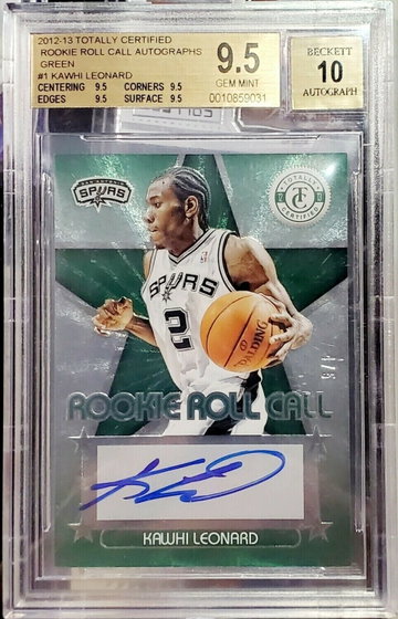 KAWHI LEONARD 2012-13 TOTALLY CERTIFIED ROLL CALL ROOKIE RC AUTO GREEN #/5 BGS 9