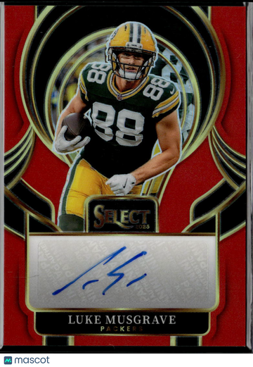 Luke Musgrave 2026 Panini Select Prizm Auto Red /75 Green Bay Packers