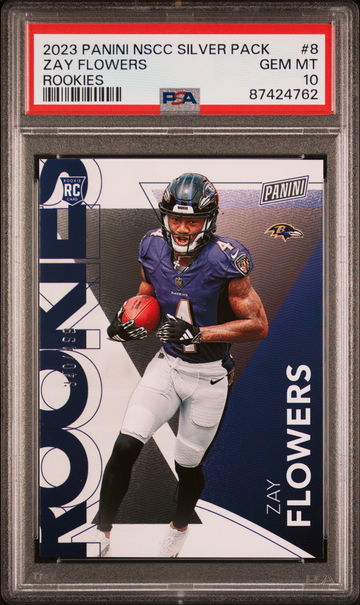 2023 PANINI NATIONAL SILVER PACKS ZAY FLOWERS /499 RC ROOKIES #8 PSA 10