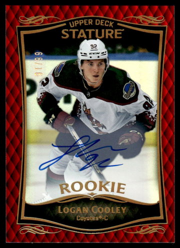 2023 Upper Deck Stature 36 Logan Cooley Auto Red Rookie /99 Coyotes