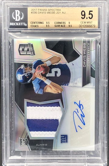 2017 Panini Spectra Silver Rookie Patch Auto Davis Webb /99 BGS 9.5 Giants