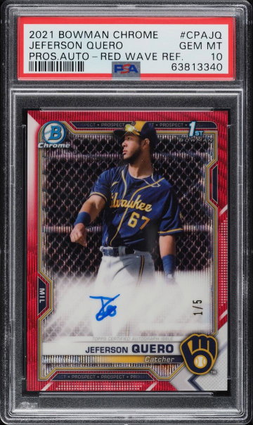 Jeferson Quero 2021 Bowman Chrome Autographs Red Wave #/5, PSA 10, Auto