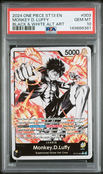 2024 One Piece Starter Deck 13 the Three Brothers Ultra Deck Black and White Alternate Art Monkey D. Luffy #ST13003 PSA 10