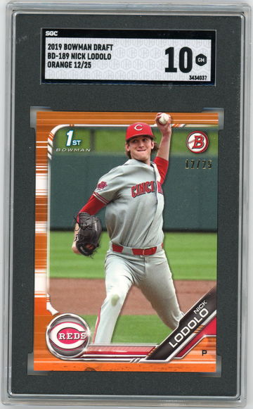 2019 Bowman Draft BD-189 Nick Lodolo Orange #'d 12/25 SGC 10 GEM MINT