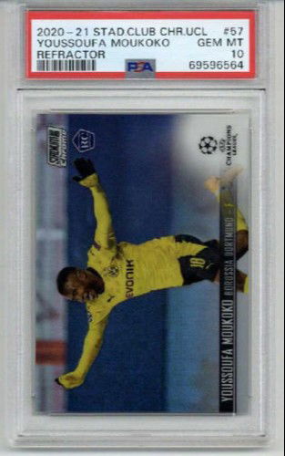 2020-21 TOPPS STADIUM CLUB CHROME UCL REFRACTOR #57 YOUSSOUFA MOUKOKO RC PSA 10