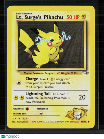 Pokemon 2000 Gym Heroes LT. Surge's Pikachu #81/132