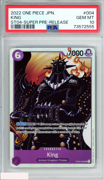 2022 ONE PIECE JAPANESE KING #004 ST04 SUPER PRE-RELEASE PSA 10 GEM MT