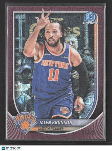 2025 Topps Bowman Chrome University Jalen Brunson #BCV-62 Purple Mojo Refractor /215