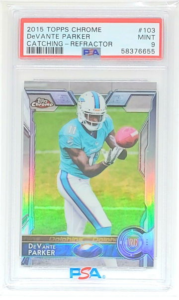 2015 TOPPS CHROME DEVANTE PARKER SP RC REFRACTOR #103 CATCHING PSA 9 POP 2