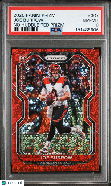 2020 Panini Prizm Joe Burrow #307 No Huddle Red 41/50 Short Print Rookie PSA 8