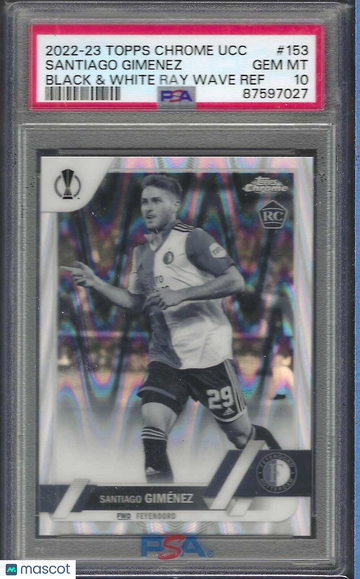 2022-23 Topps Chrome UEFA Club Competitions Santiago Gimenez #153 Black & White Ray Wave PSA 10