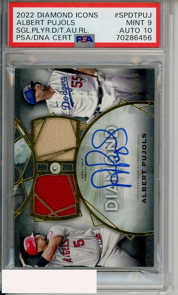 2022 TOPPS DIA ICONS SING PLR DUAL AUTO REL ALBERT PUJOLS #SPDTPUJ PSA 9 MINT   AUTOGRAPH GRADE GEM MT 10